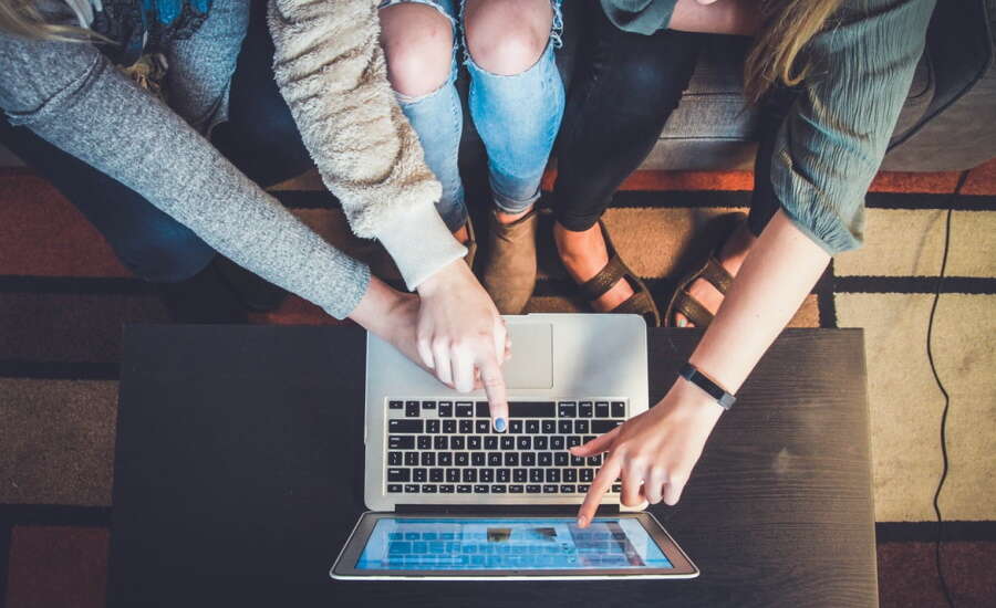 people close to laptop